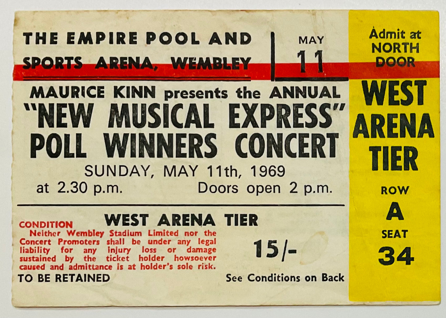 Love Affair Amen Corner NME Poll Winners Concert Ticket Wembley 1969