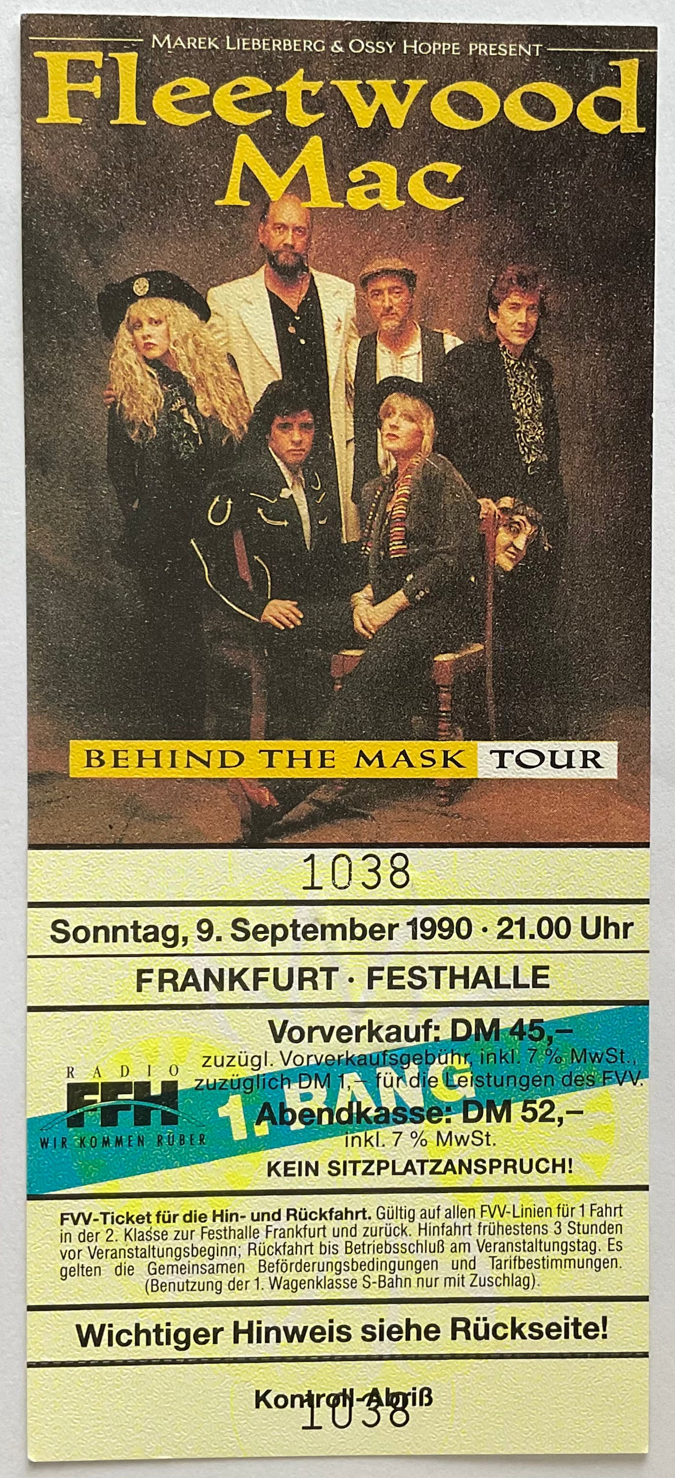 Fleetwood Mac Original Unused Concert Ticket Festhalle Frankfurt 9th Sep 1990