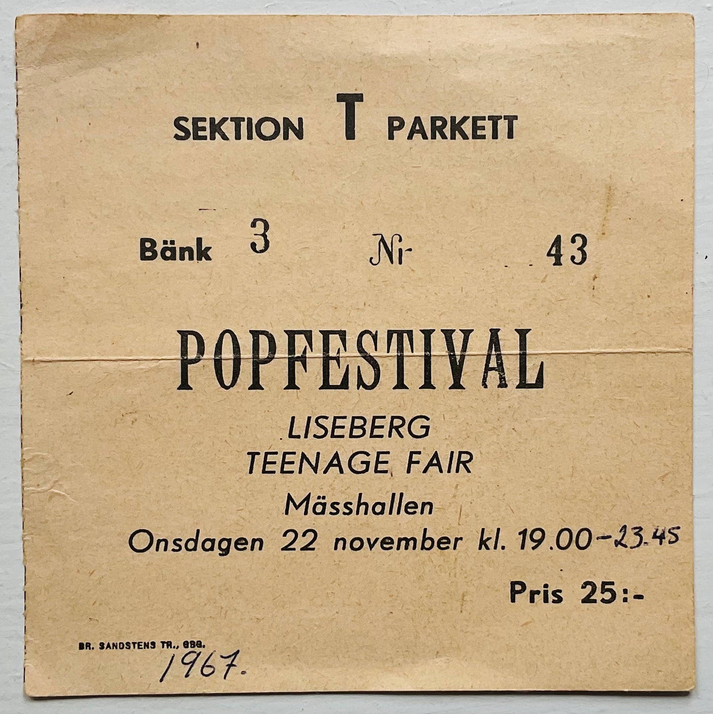 Traffic Steve Winwood Original Used Concert Ticket Masshallen Liseberg 22nd Nov 1967