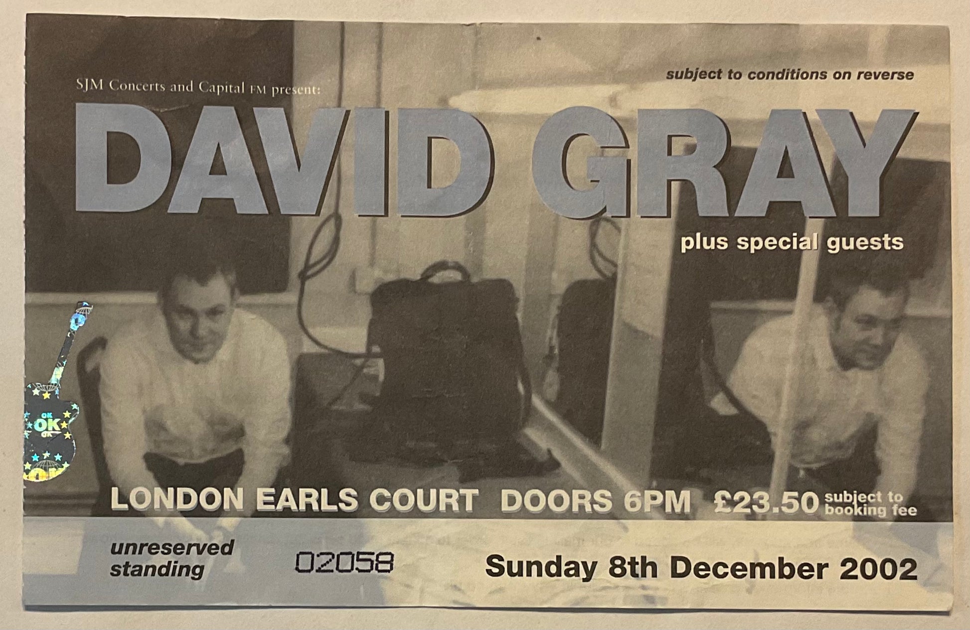 David Gray Original Used Concert Ticket Earls Court London 9th Dec 2002