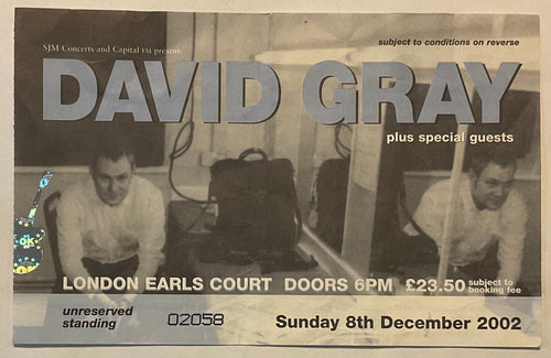 David Gray Original Used Concert Ticket Earls Court London 9th Dec 2002