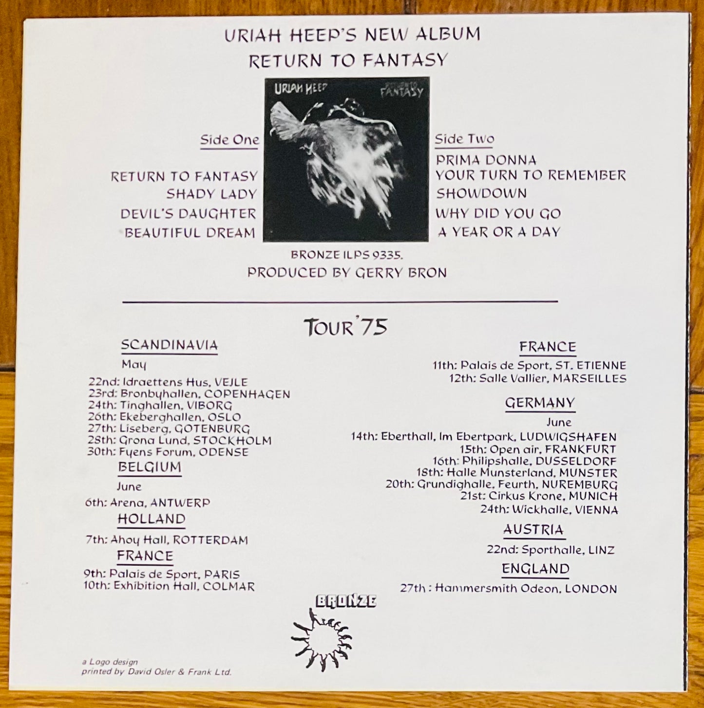 Uriah Heep Original Concert Programme Return to Fantasy European Tour 1975