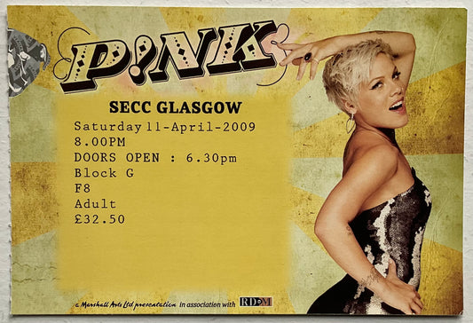 P!nk Pink Original Used Concert Ticket SECC Glasgow 11th Apr 2009