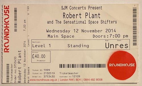 Led Zeppelin Robert Plant Original Unused Concert Ticket Roundhouse London 12th Nov 2014