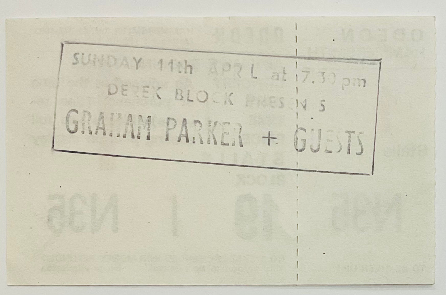 Graham Parker Original Unsed Concert Ticket Hammersmith Odeon London 11th Apr 1982