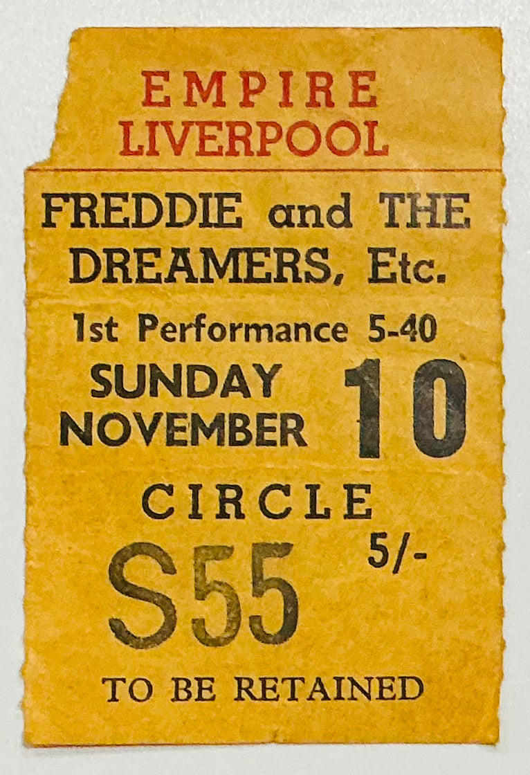 Freddie & the Dreamers Show Original Used Concert Ticket Empire Theatre Liverpool 10th Nov 1963