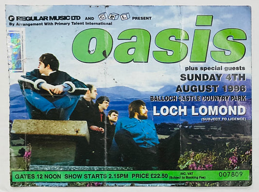 Oasis Original Used Concert Ticket Loch Lomond 4th Aug 1996