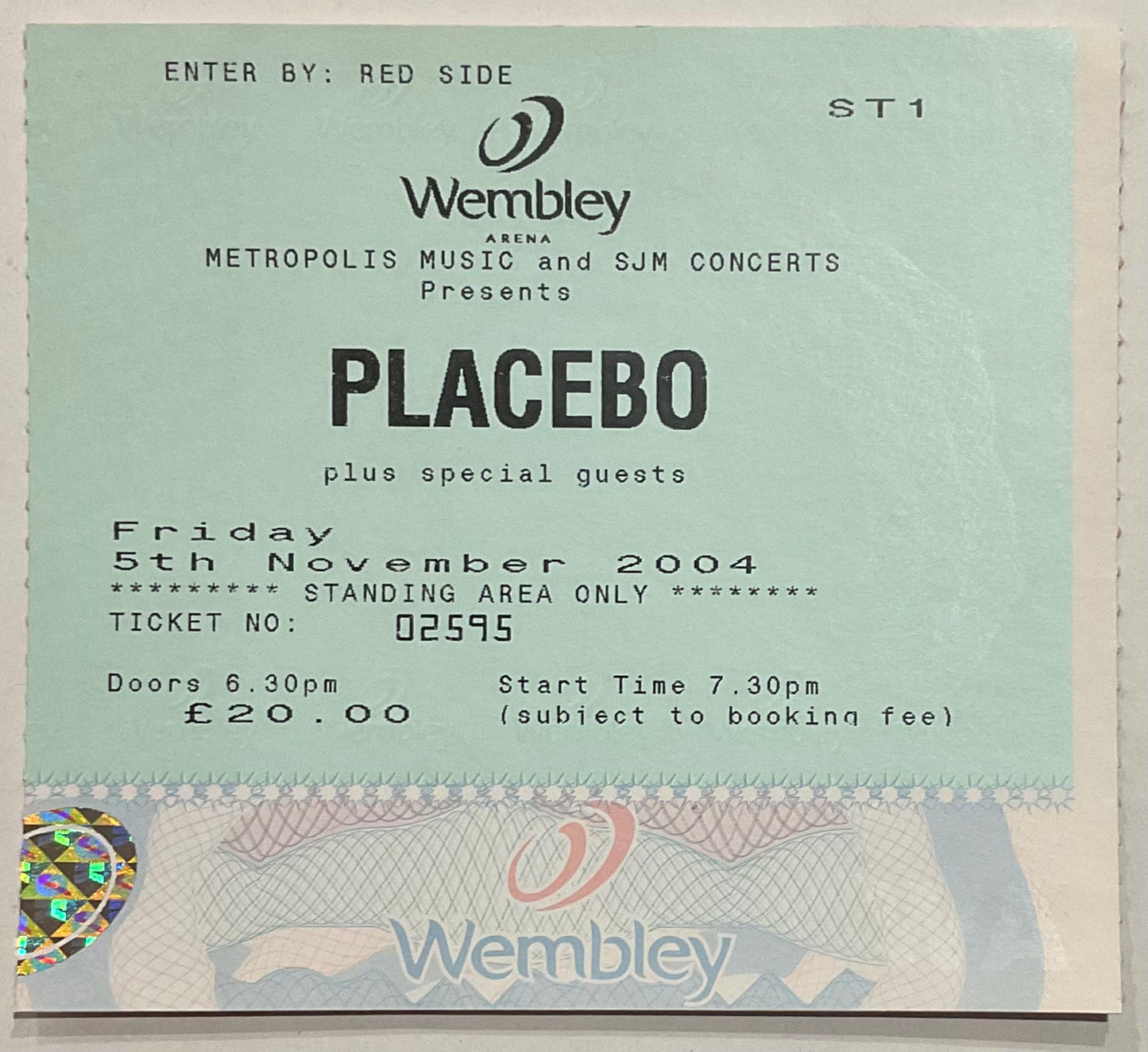 Placebo Original Used Concert Ticket Wembley Arena London 5th Nov 2004