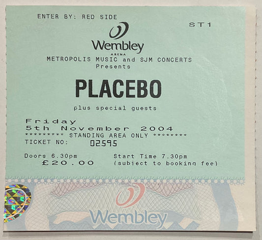 Placebo Original Used Concert Ticket Wembley Arena London 5th Nov 2004