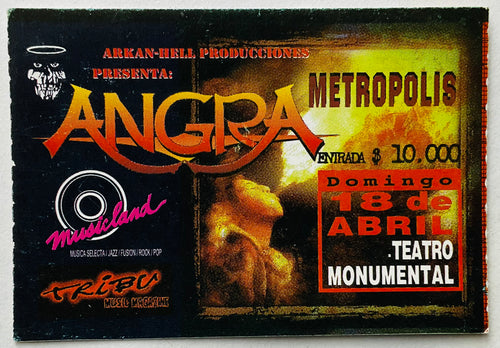 Angra Original Used Concert Ticket Teatro Monumental Santiago 18th Apr 1999