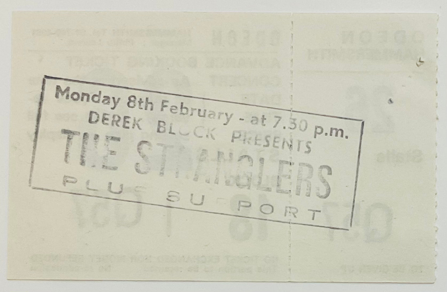 Stranglers Original Unused Concert Ticket Hammersmith Odeon London 8th Feb 1982