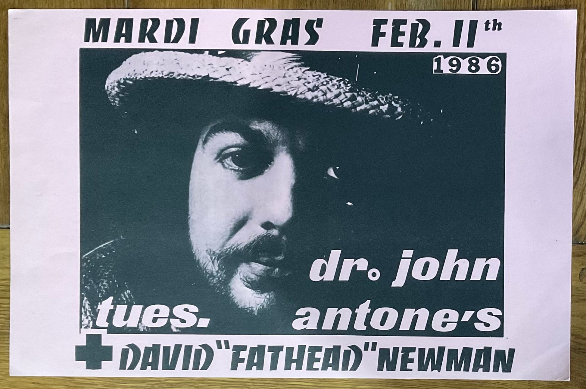 Dr. John David ‘Fathead’ Newman Original Concert Tour Gig Poster Antone’s Austin 11th Feb 1986