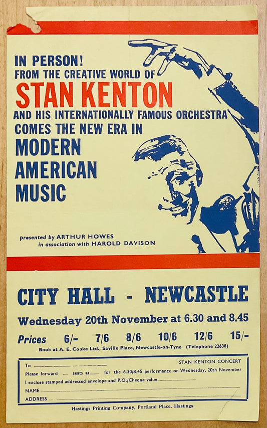 Stan Kenton Original Concert Handbill Flyer City Hall Newcastle 20th Nov 1963