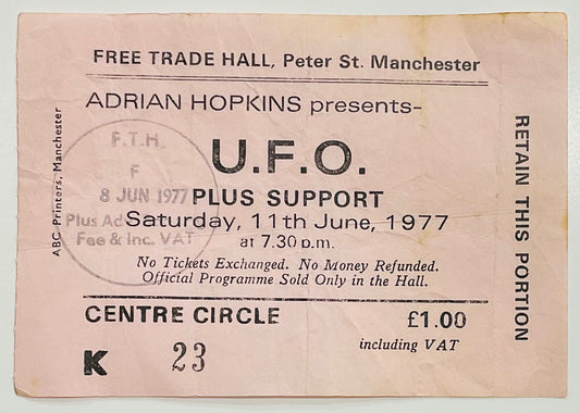 UFO U.F.O. Original Used Concert Ticket Free Trade Hall Manchester 11th Jun 1977