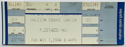 Fleetwood Mac Original Unused Concert Ticket Madison Square Garden New York 1st Nov 1990