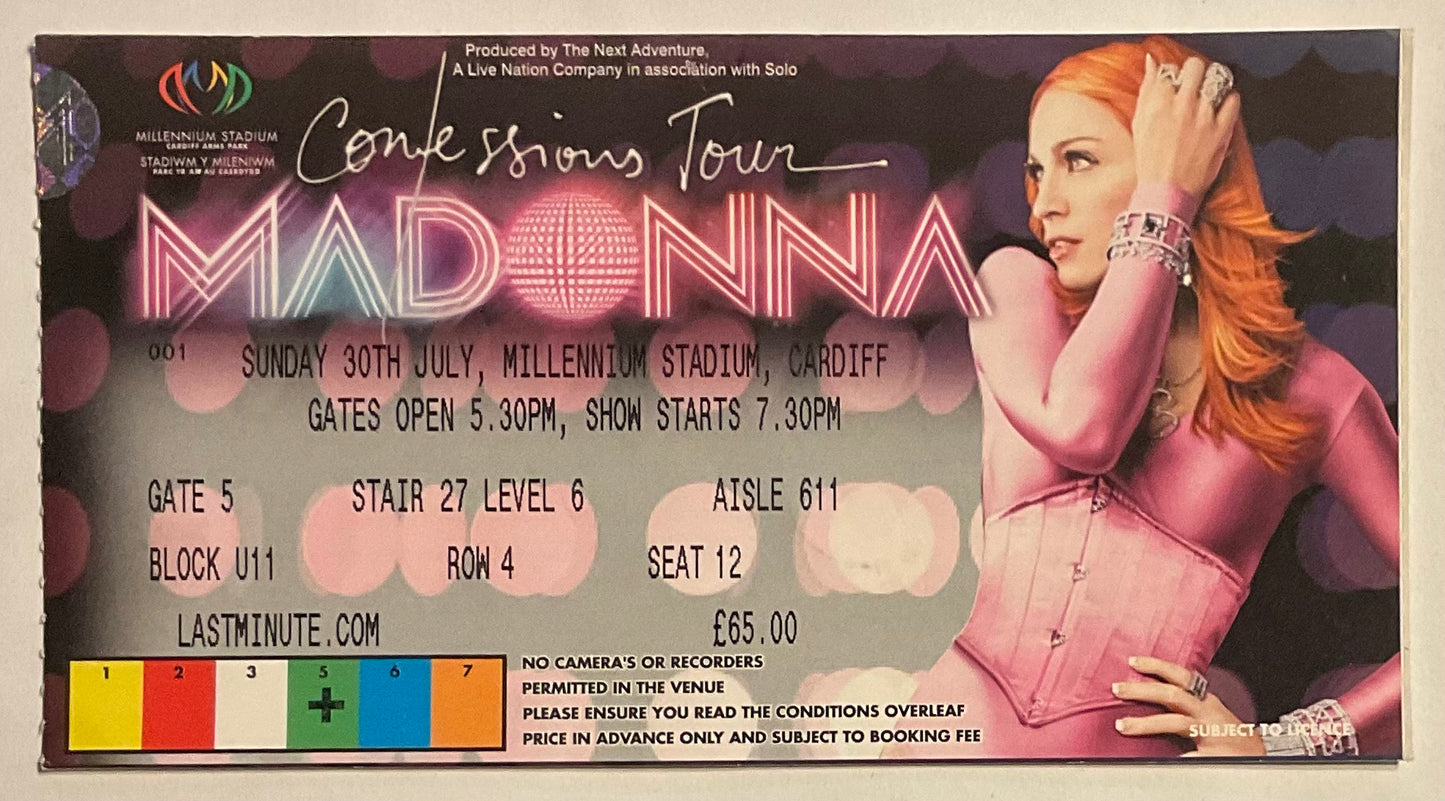 Madonna Original Used Concert Ticket Millennium Stadium Cardiff 30th July 2006