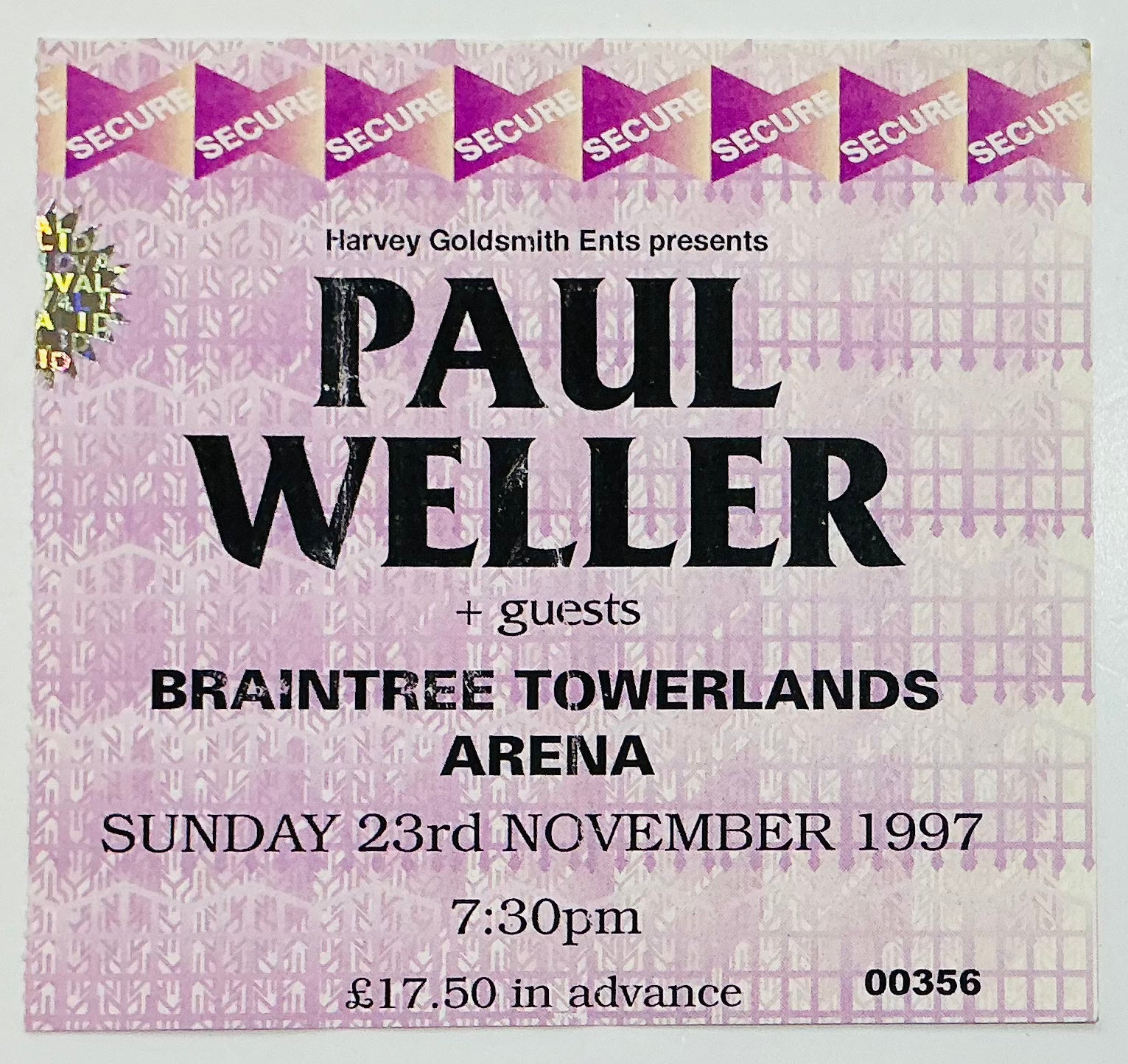 Paul Weller Original Used Concert Ticket Braintree Towerlands Arena 23rd Nov 1997