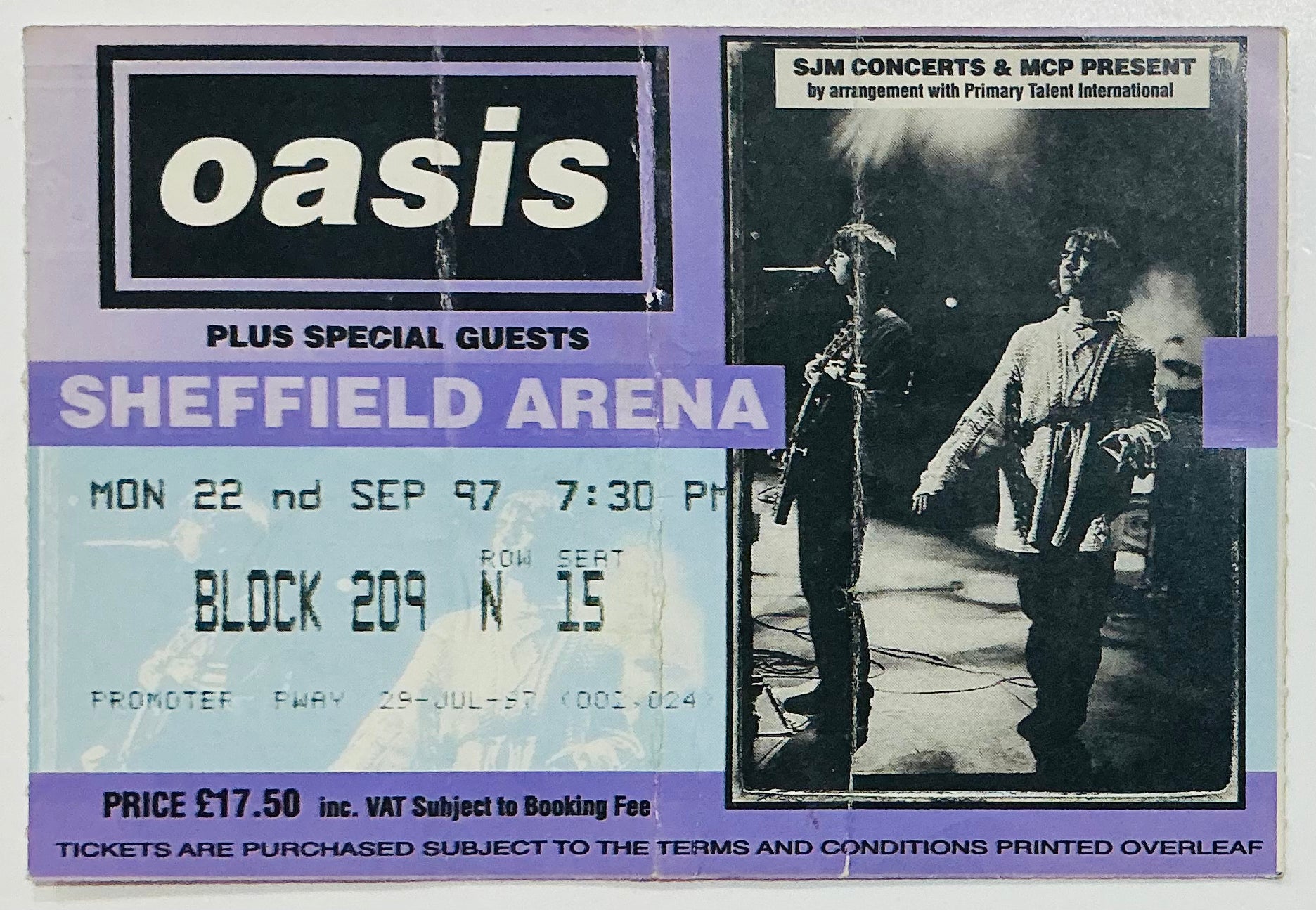 Oasis Original Used Concert Ticket Sheffield Arena 22nd Sep 1997