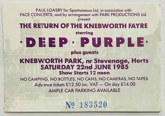 Deep Purple Original Used Concert Ticket Knebworth Park 22nd Jun 1985