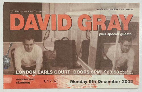 David Gray Original Used Concert Ticket Earls Court London 9th Dec 2002