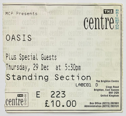 Oasis Original Used Concert Ticket The Brighton Centre 29th Dec 1994