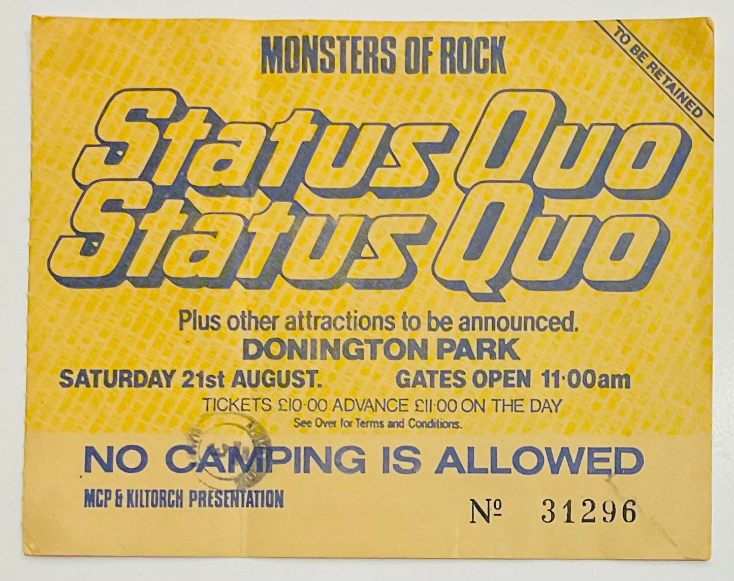 Status Quo Original Used Concert Ticket Donington Park 21st Aug 1982