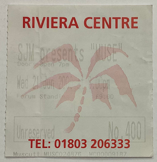 Muse Original Concert Ticket English Riviera Centre Torquay 21st Jun 2000
