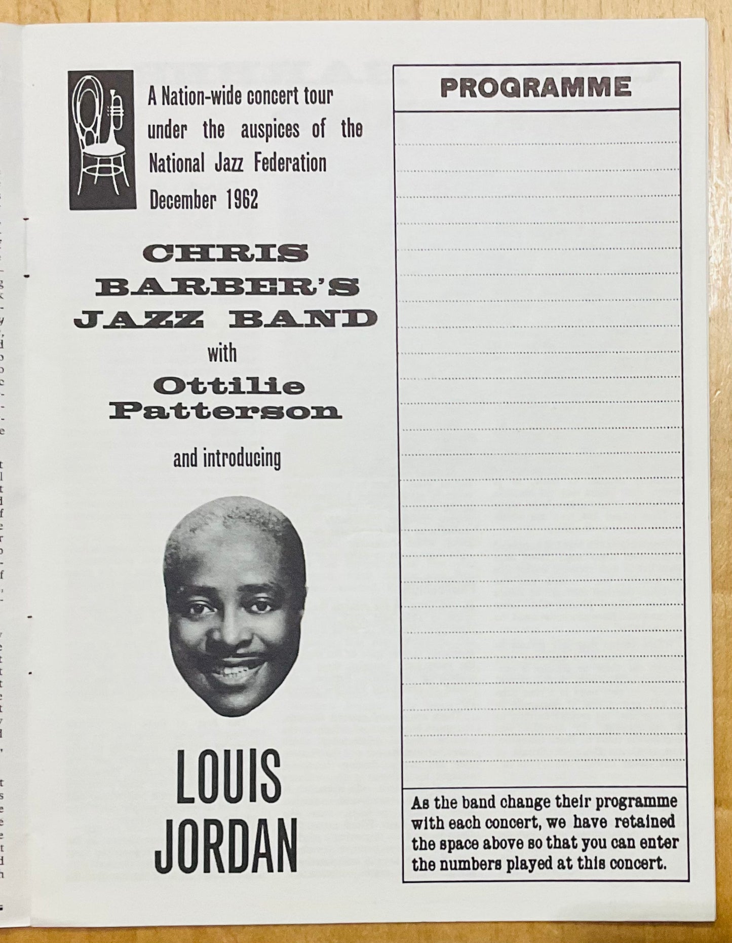 Chris Barber Ottilie Patterson Louis Jordan Original Concert Programme Dec 1962