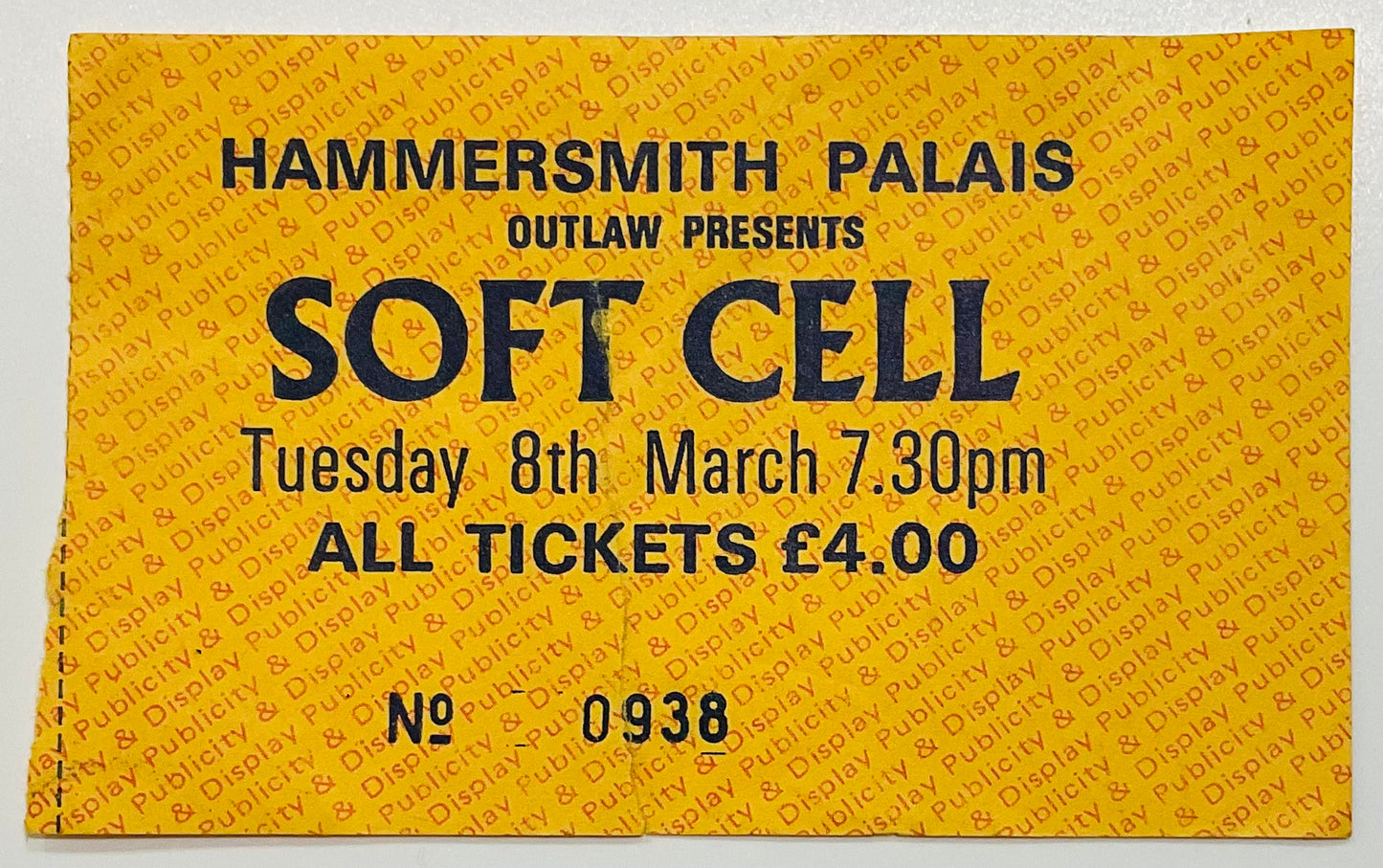 Soft Cell Original Used Concert Ticket Hammersmith Palais London 8th Mar 1983