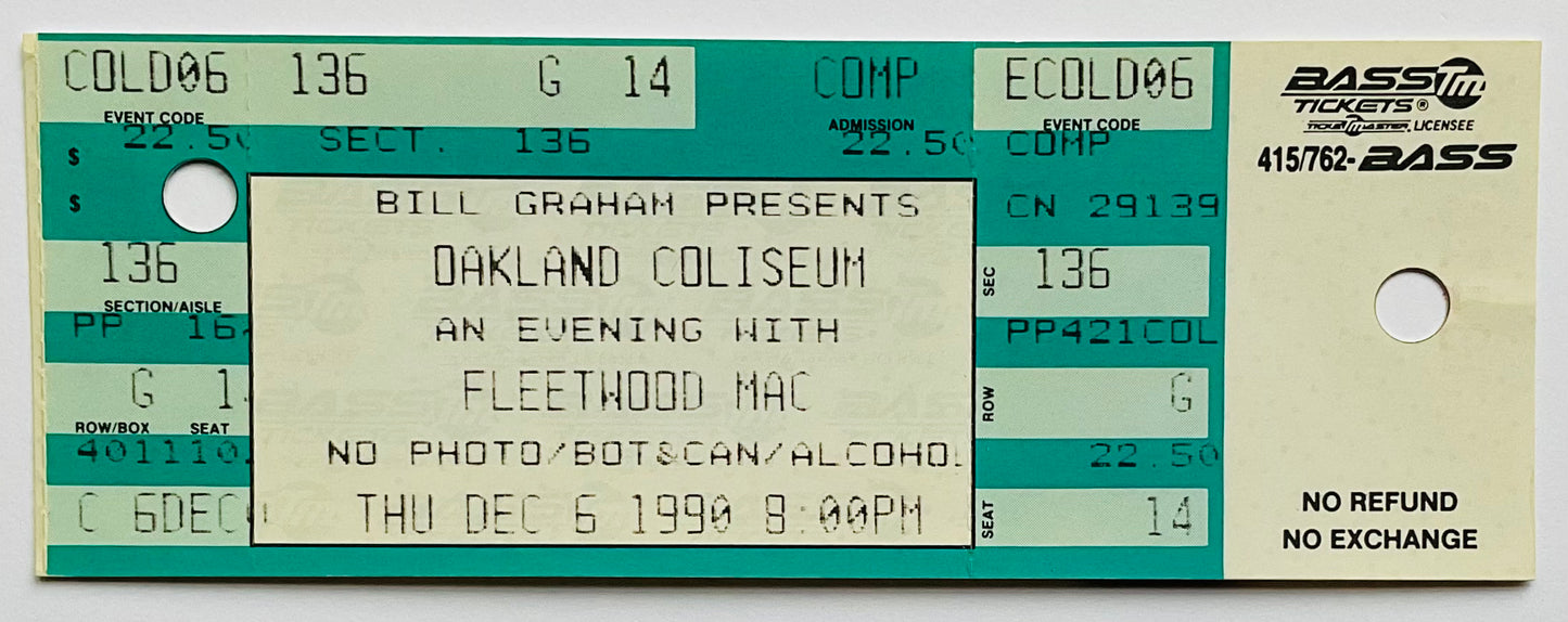 Fleetwood Mac Original Unused Concert Ticket Oakland Coliseum 6th Oct 1990