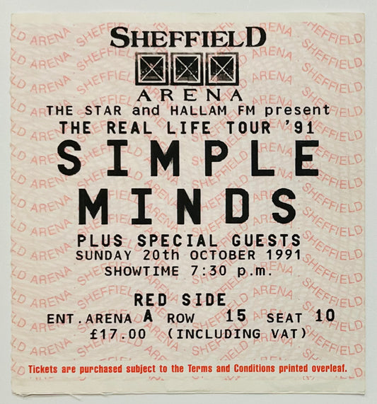 Simple Minds Original Used Concert Ticket Sheffield Arena 20th Oct 1991