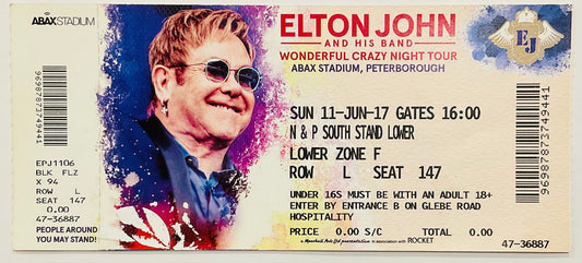 Elton John Original Complete Concert Ticket ABAX Stadium, Peterborough 11th June 2017