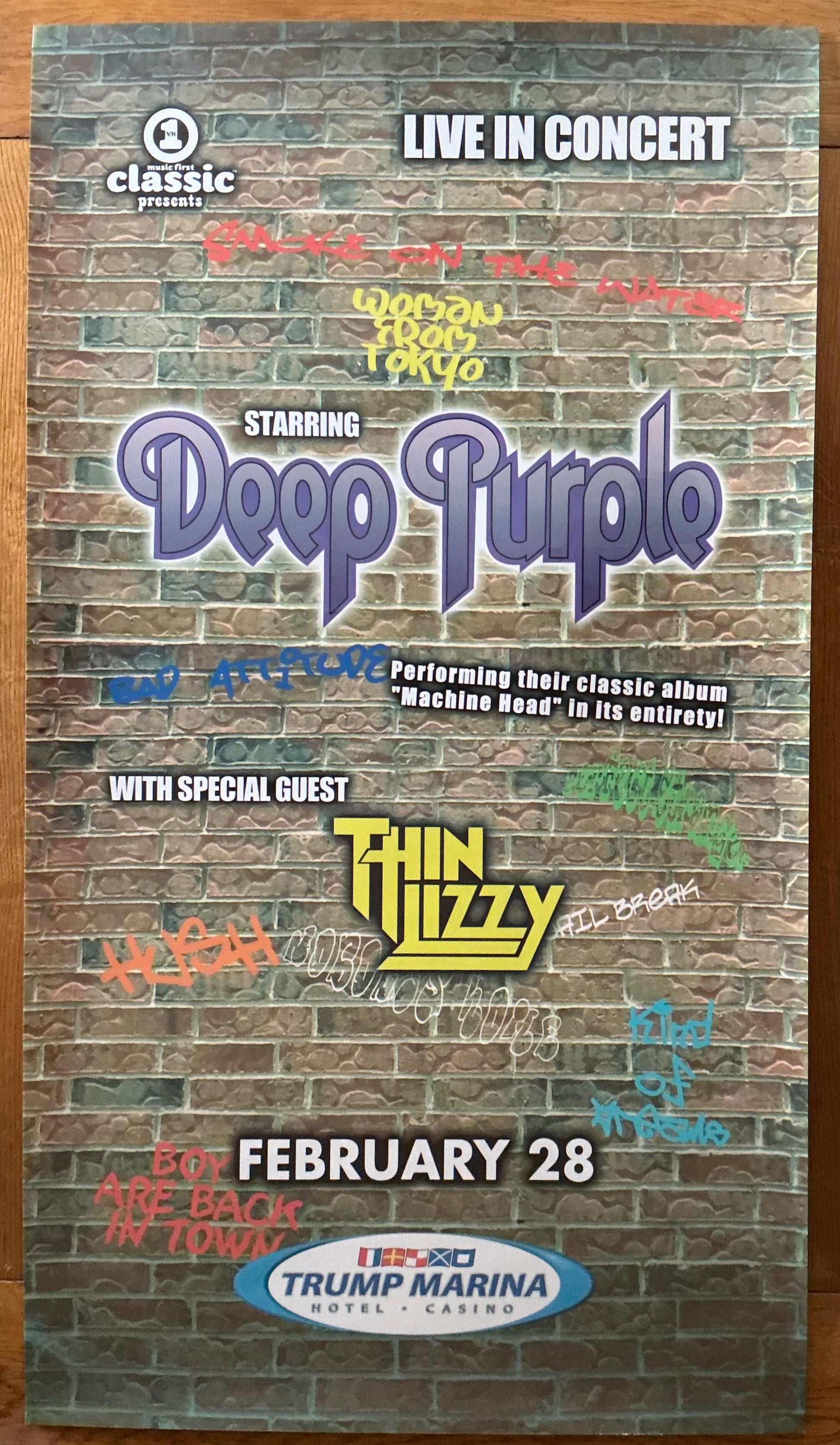 Deep Purple Thin Lizzy Original Large Concert Tour Gig Poster Trump Marina Atlantic City 2004