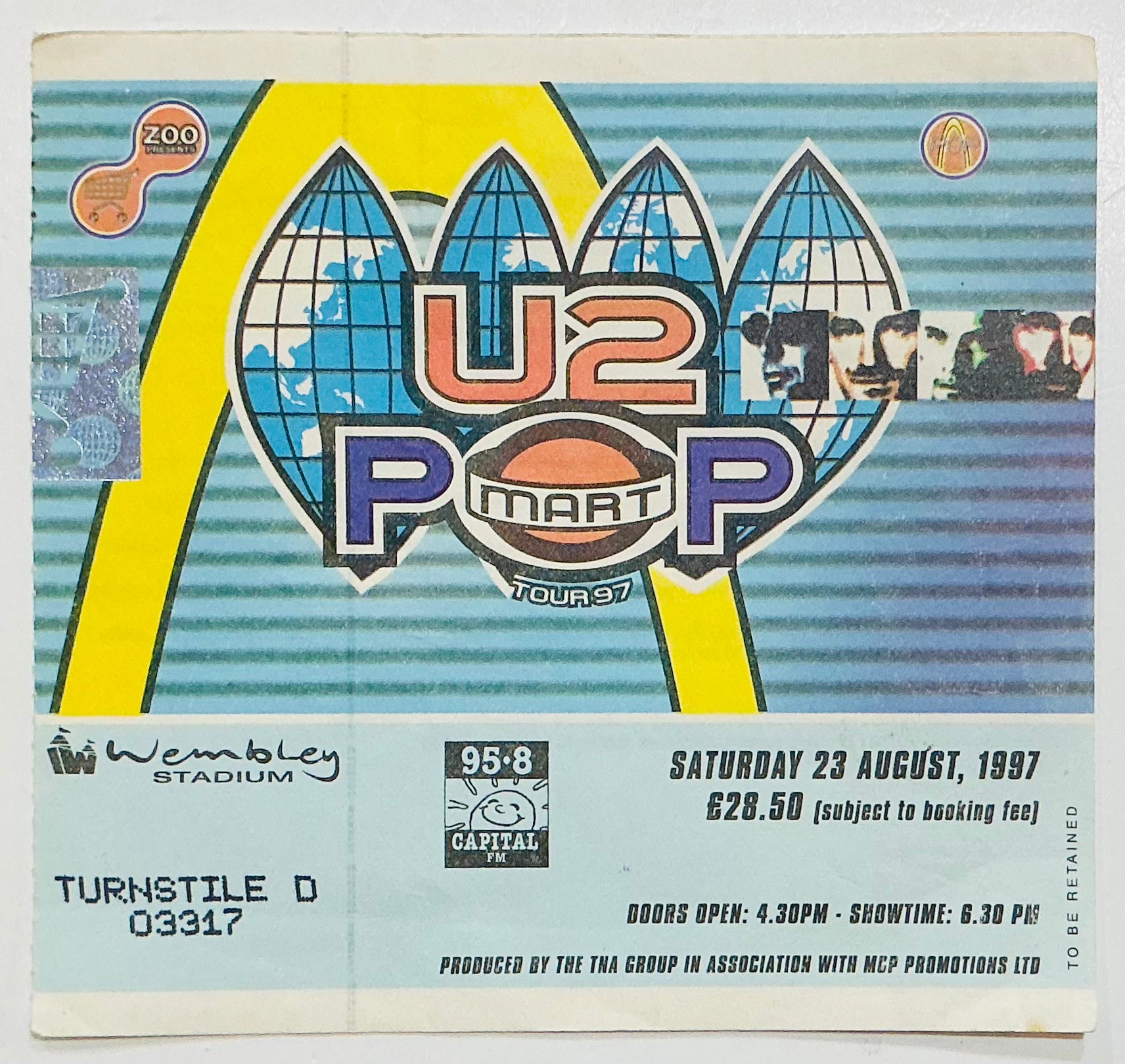 U2 Original Used Concert Ticket Wembley Stadium London 23rd Aug 1997