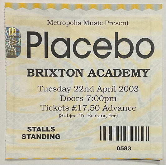 Placebo Original Used Concert Ticket Brixton Academy London 22nd Apr 2003