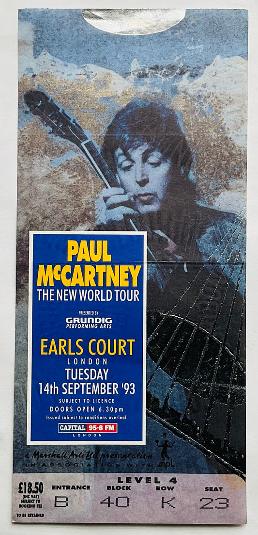 Beatles Paul McCartney Original Used Concert Ticket Earls Court London 14th Sept 1993