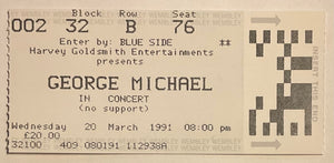 George Michael Original Used Concert Ticket Wembley Arena London 20th Mar 1991