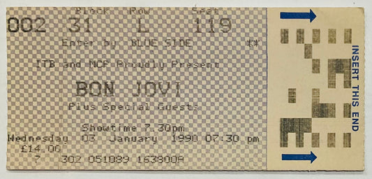 Bon Jovi Original Used Concert Ticket Wembley Arena London 3rd Jan 1990