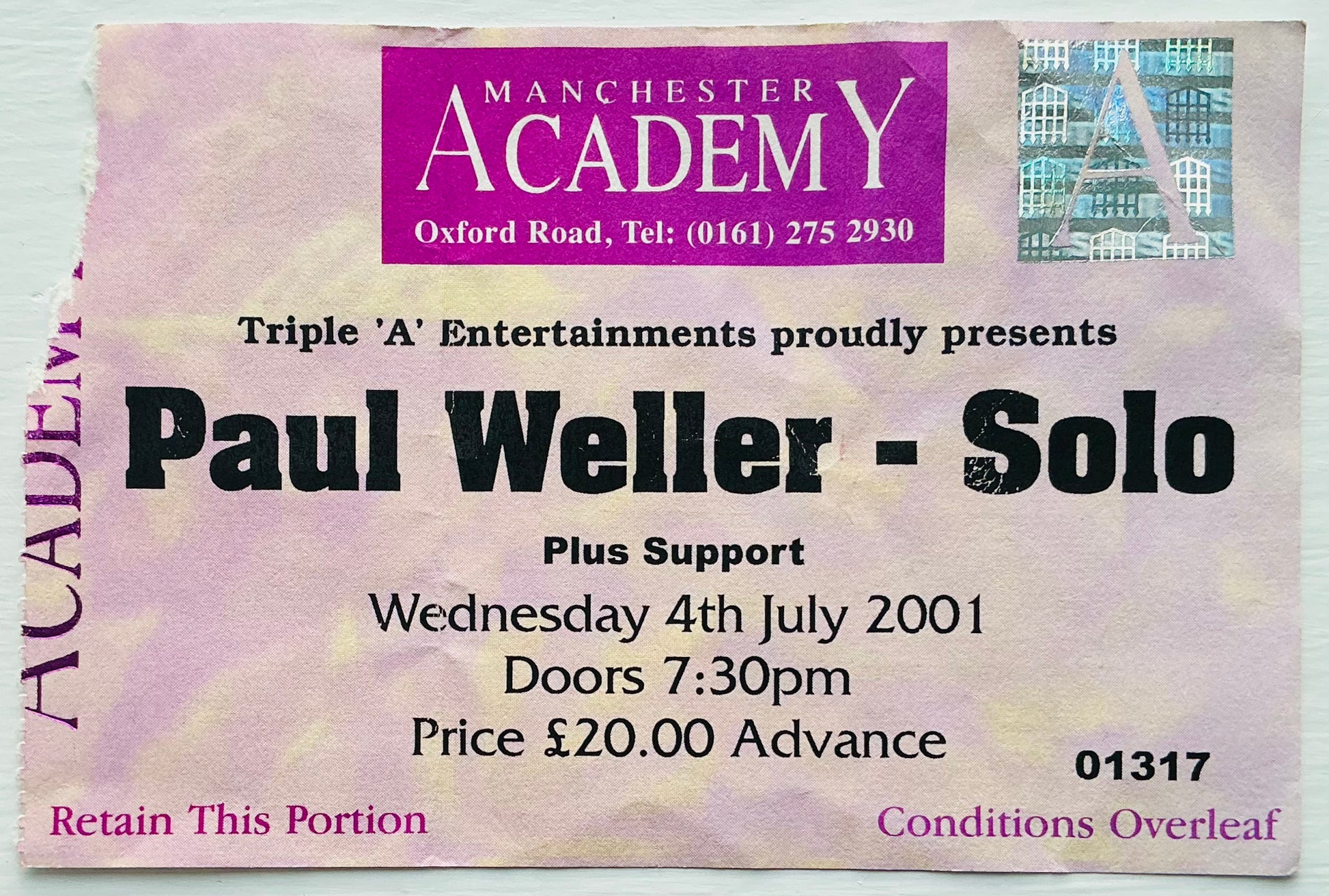 Paul Weller Original Used Concert Ticket Manchester Academy 4th Jul 2001