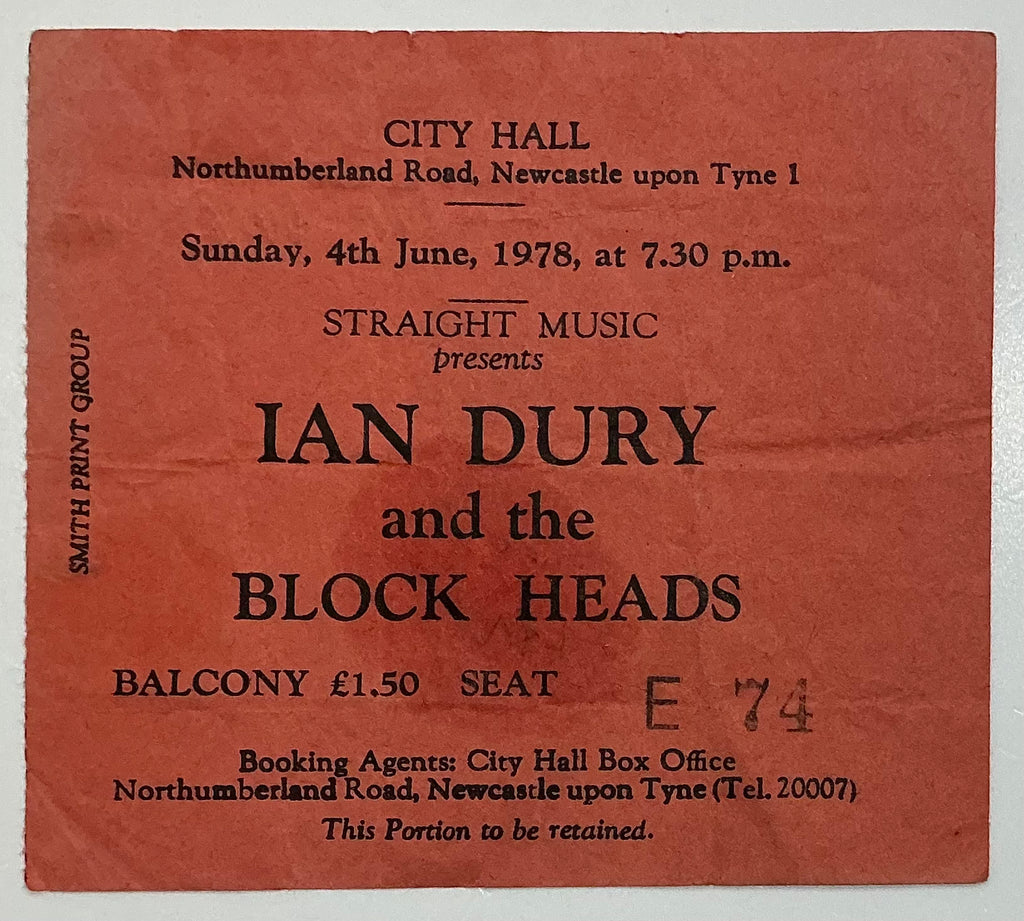 Ian Dury & the Blockheads Original Used Concert Ticket City Hall Newcastle 4th Jun 1978