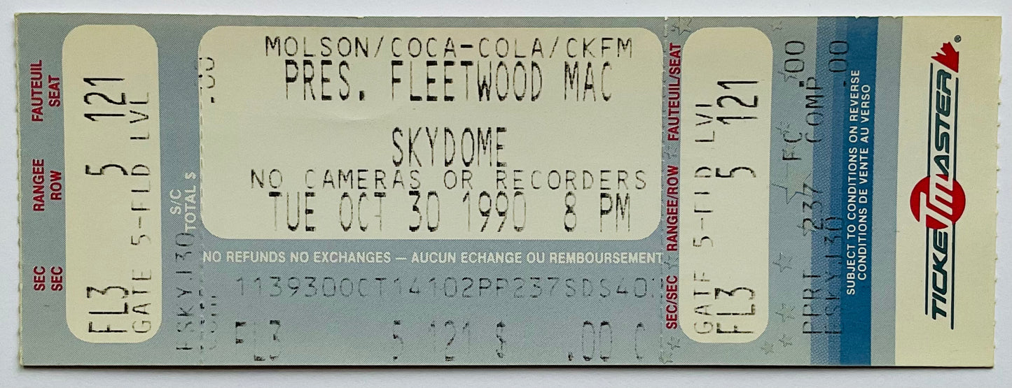 Fleetwood Mac Original Unused Concert Ticket Skydome Toronto 30th Oct 1990