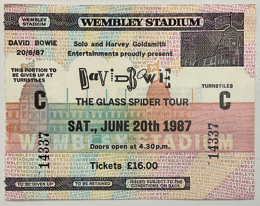David Bowie Original Unused Concert Ticket Wembley Stadium London 20th June 1987