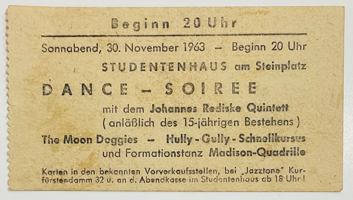 Memphis Slim Sonny Boy Williamson Original Used Concert Ticket Ernst Reuter Haus Berlin 23rd Nov 1963