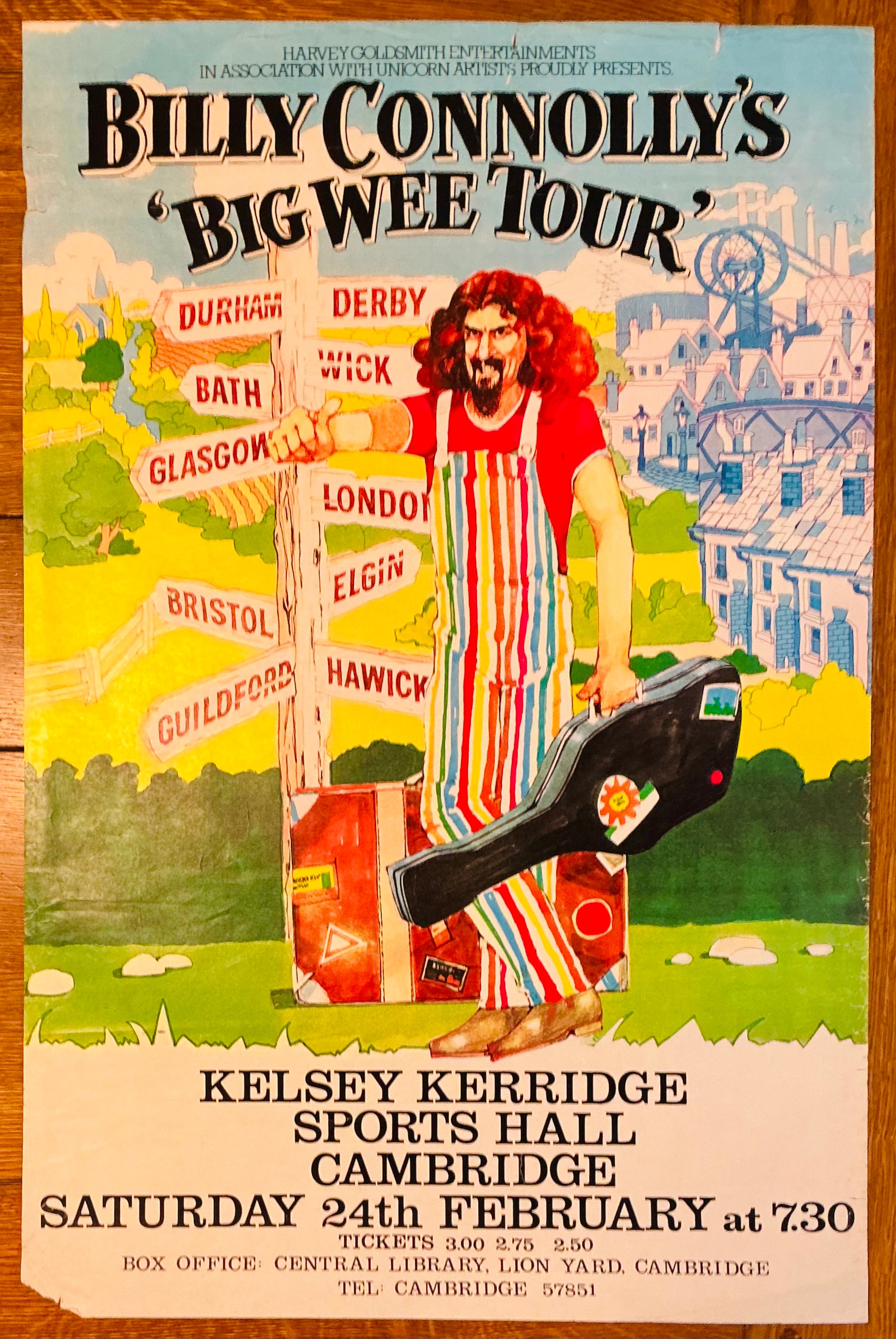 Billy Connolly Original Concert Tour Gig Poster Kelsey Kerridge Sports Hall Cambridge 24th Feb 1979