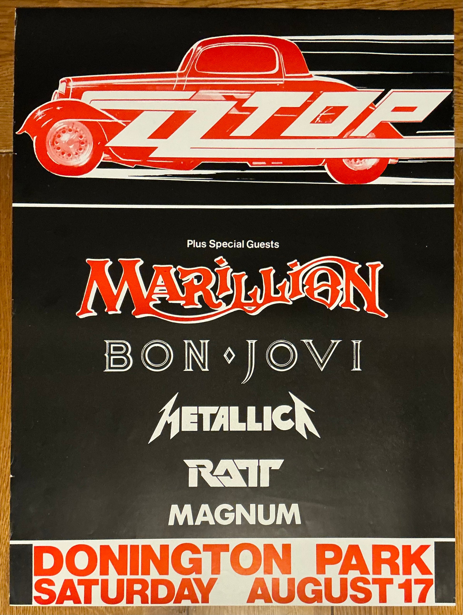 ZZ Top Metallica Bon Jovi Original Concert Tour Gig Poster Donington Park 17th Aug 1985