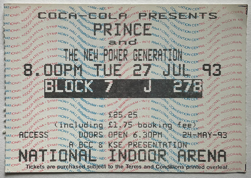 Prince Original Used Concert Ticket NEC Arena Birmingham 27th Jul 1993