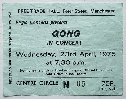 Gong Original Used Concert Ticket Free Trade Hall Manchester 23rd Apr 1975