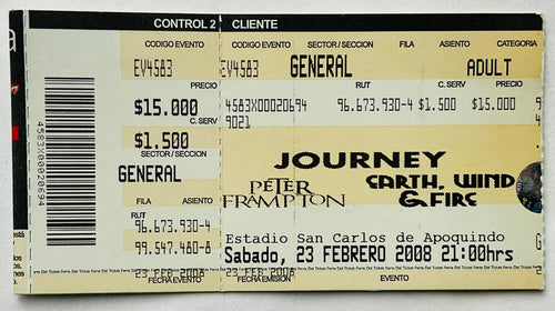 Journey Peter Frampton Original Unused Concert Ticket Estadio San Carlos de Apoquindo Santiago 23rd Feb 2008