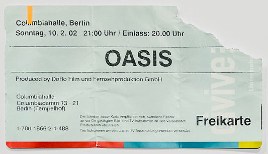 Oasis Original Used Concert Ticket Columbiahalle Berlin 10th Feb 2002