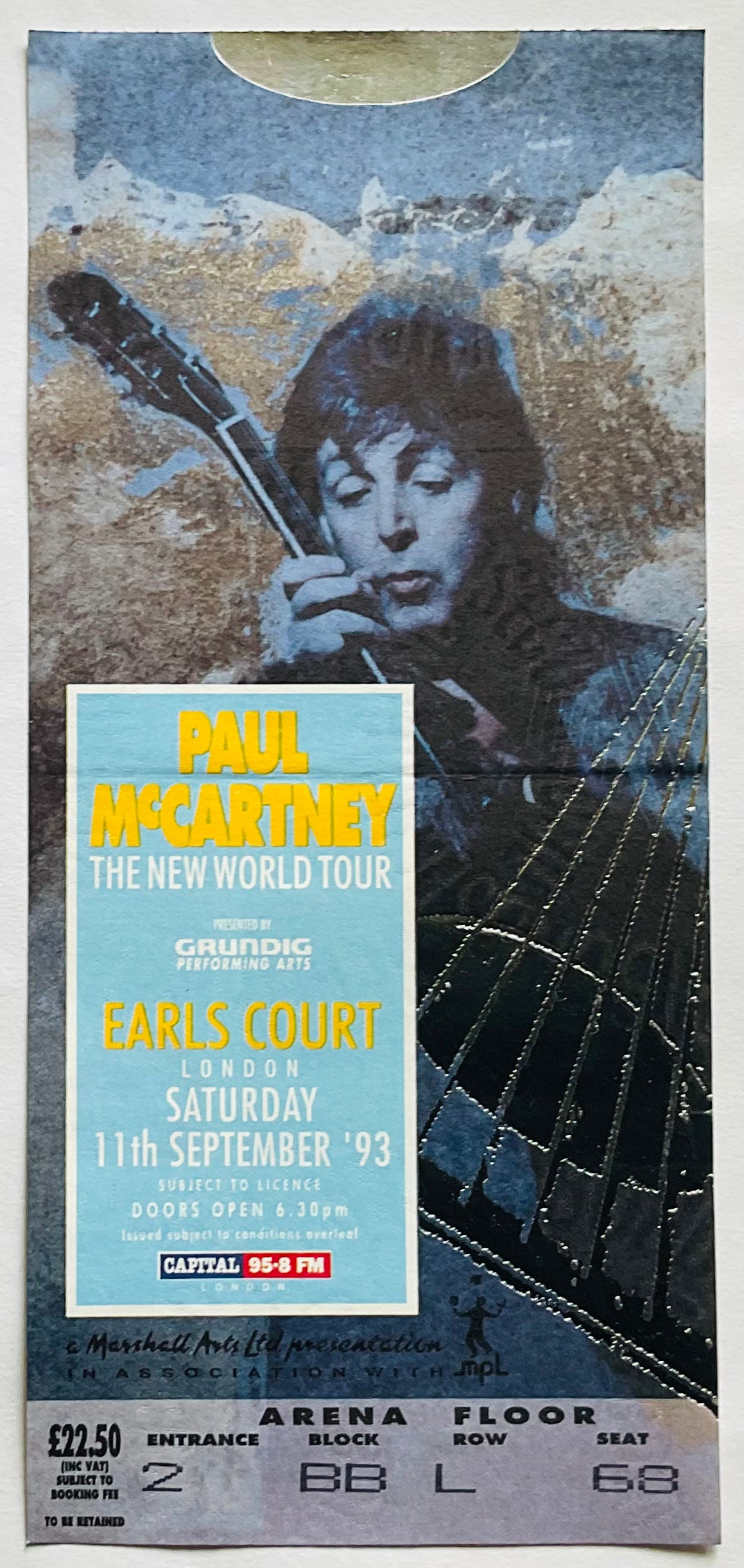 Beatles Paul McCartney Original Used Concert Ticket Earls Court London 11 Sept 1993
